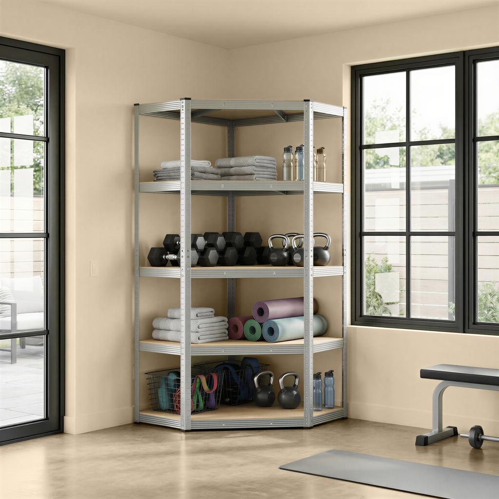 SONGMICS GLR080E01 Corner Shelving 5 Levels, Heavy Duty Shelf, Metal, Storage Shelf for Garage, Storage Room, Cellar Shelf
