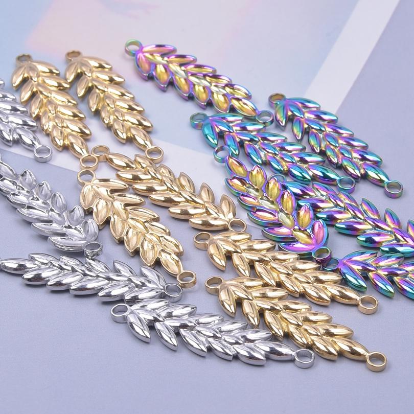 5pcs Plant Charm Ear Of Wheat Tree Leaf Stainless Steel Pendants For Jewelry Making Supplies Ginkgo Leaf DIY Earrings Bracelets
