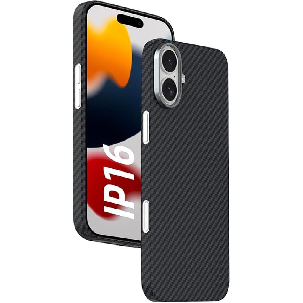 RIZZ Real Carbon Fiber iPhone 15 Case Slim Thin Skin Friendly Feeling Aramid Fiber Phone Case for Men Support Wireless Charging Drop Protection (for