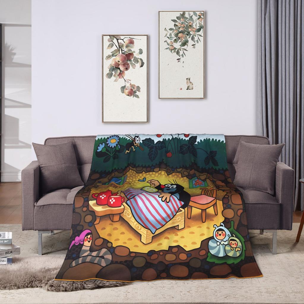 Cartone animato ceco Krtek Talpa Coperta Calda per Divano Casa Coperta Estetica Autunno Viaggio Auto Flanella Copriletto
