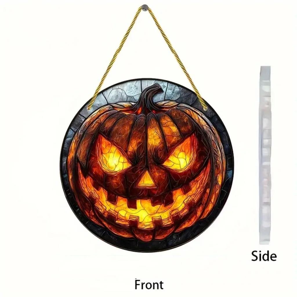 Halloweenowe łapacze słońca z dyni na okno, szklane zawieszki okienne, ręcznie malowany szklany panel idealny do dekoracji domu
