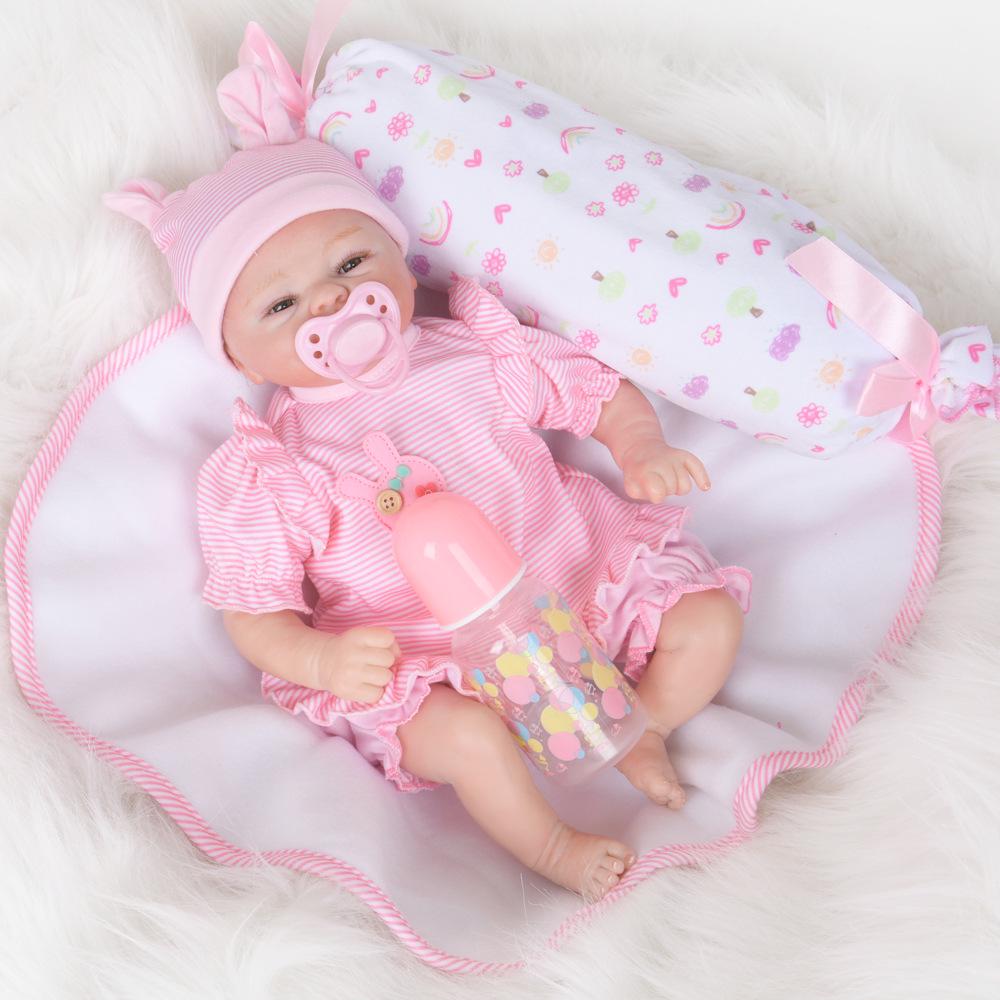Lifelike Baby Reborn Dolls Rooted Mohair Silicone Vinyl Fake Newborn Doll Baby