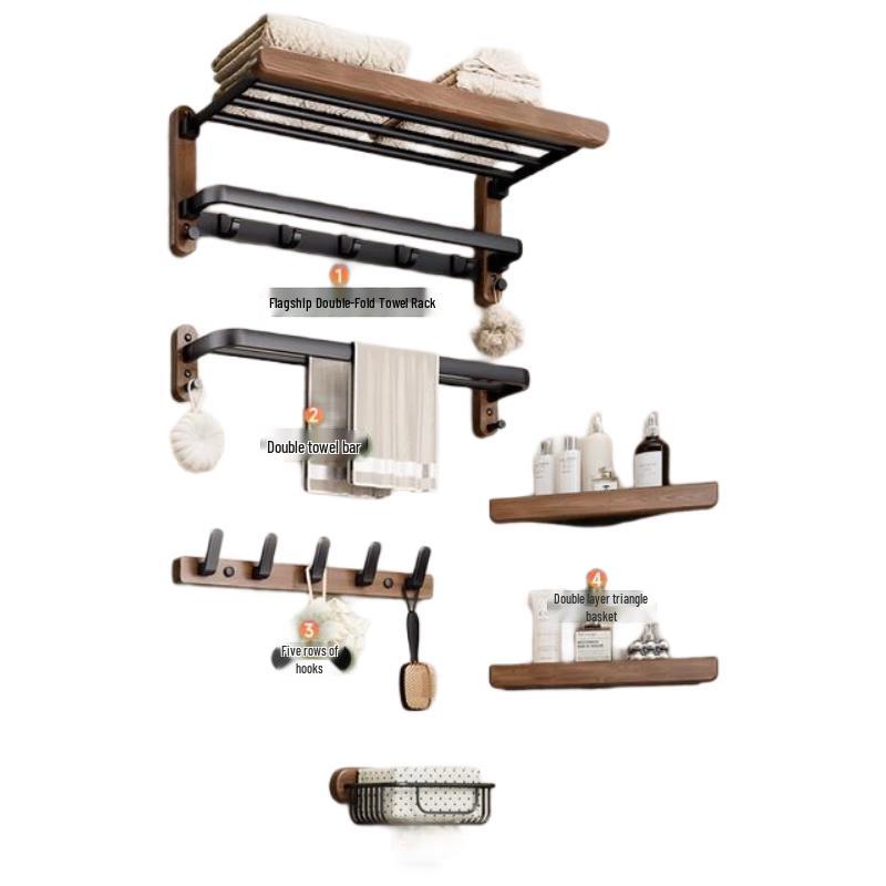 HANDUNYOU Black Walnut 5-Piece Bathroom Hardware Set