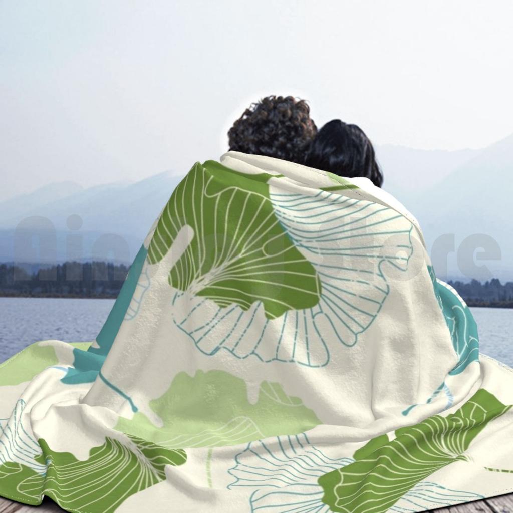 Blanket Ginkgo Leaves 1156 Leaves Nature Ginkgo Pattern Collection Coordinate Green Blue