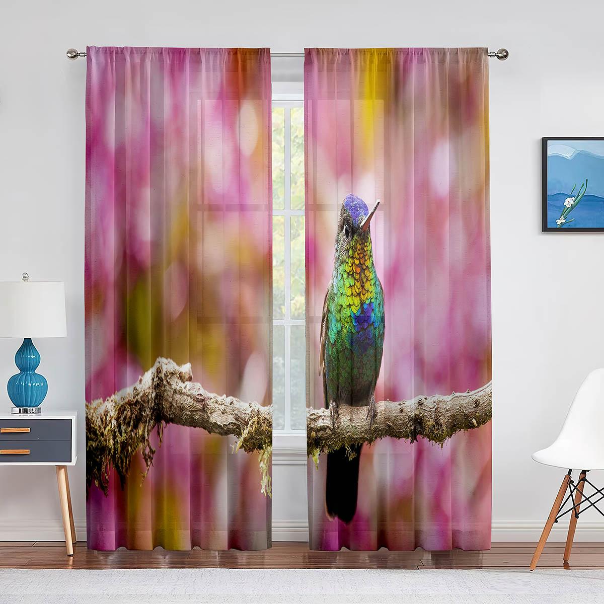 

Тюлевые прозрачные шторы с милой синей птицей на ветке дерева для гостиной, спальни, кухни, обработка окон, шифоновые шторы, жалюзи 1 PCS W100XH250cm&Grommet Top