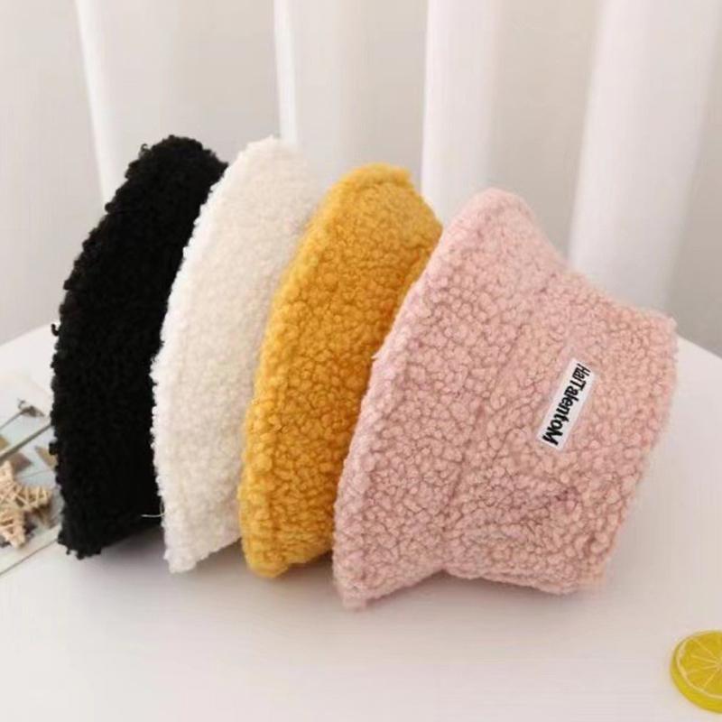 Lamb Wool Bucket Hat Winter Warm Hats For Women Lady Thicken Flat Top Cap Unisex Men Panama Outdoor Fisherman Hat Caps