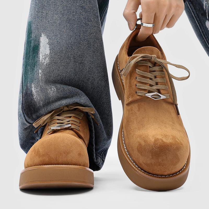 Men's and Women's Same 2025 New American Trend Leather Shoes Casual Big Head Shoes Fashion Heightening Retro Commuter Derby Shoes