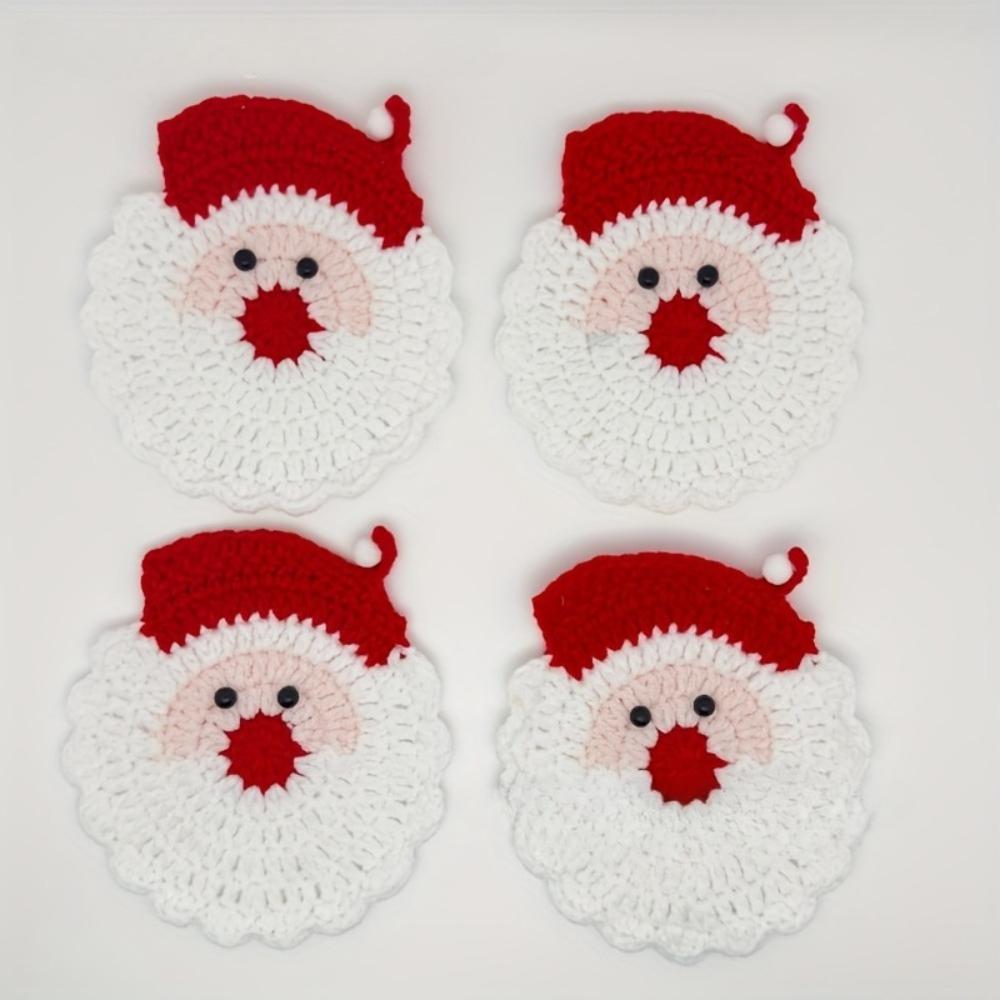 Sottobicchieri a Maglia di Babbo Natale 4 Pezzi Set di Sottotazza Resistenti al Calore Utilizzo per Stoviglie Stagionali Festive Decorazione Natalizia