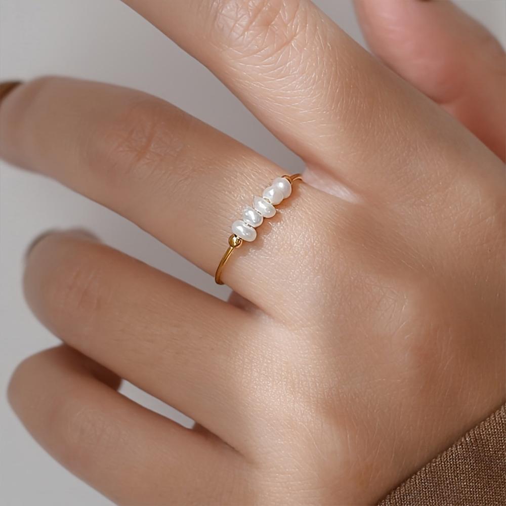 Fashion Freshwater Pearls High Quality Stainless Steel Gold-Plated Round Rings Holiday Jewelry Gifts