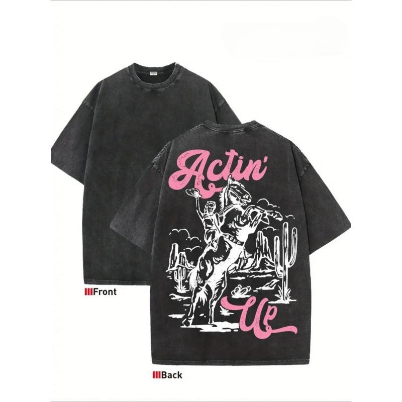 

European size Men S Retro T-Shirt Featuring a Cowboy Western Graphic Stylish Comfortable Tee Tops for Men Vintage Fashionable T-shirt S чёрный