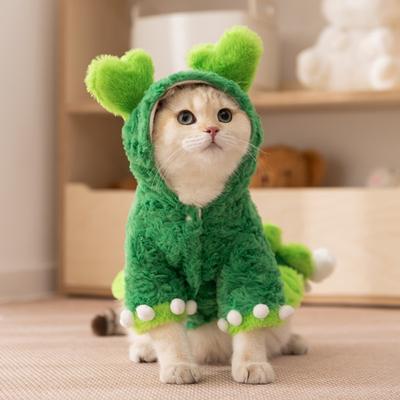Pet Costume Cat Dinosaur Two-Legged Outfit Winter Cartoon Warm Coat Small Medium Dogs Cats