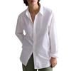 Polo Solid Loose Fit Cotton Long Sleeve Shirt Women Shirts White WMPOSHTNDO20365-100