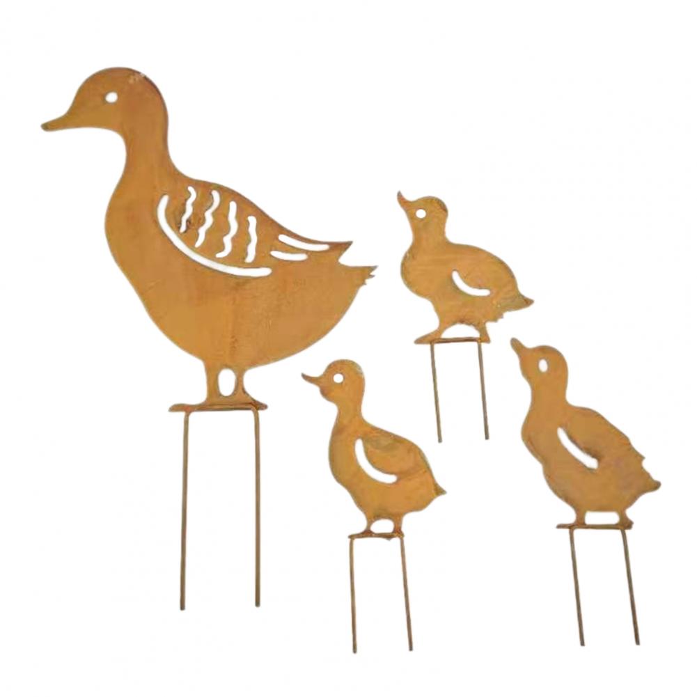 1/4/5Pcs Animal Garden Decor Metal Rusty Bird Silhouette Garden Decoration Chick Duck Squirrel Iron Art Stake Ornament