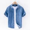 Men Denim Shirt Thin Spring and Autumn Half Sleeve Casual Top, Loose Trendy Handsome Short Sleeve Camping Denim Short Sleeve Jacket