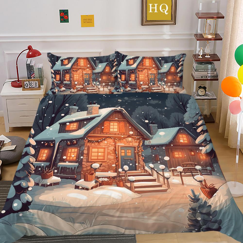 Christmas Printed Bedspreads Twin Size Microfiber Bedding Cover Teens Luxury Design Fashion Duvet Cover Set