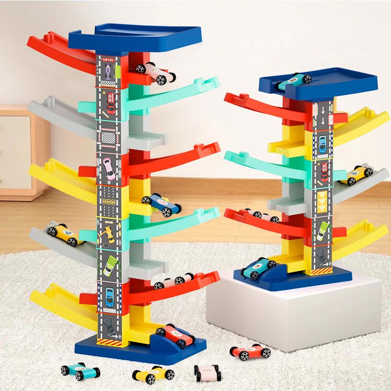 Kinder Gleitbahn Auto Mini Auto Trägheitsspielzeug Mehrschichtige Cartoon Puzzle Rutschauto Achterbahn Rennspielzeug Junge Mädchen Geschenke