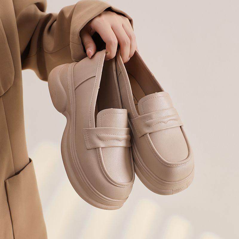 Women'S Loafers Shoes Round Toe Leather Casual Platform Ladies Pumps Spring Non Slip Comfortable And Elegant Chic Point 39 On