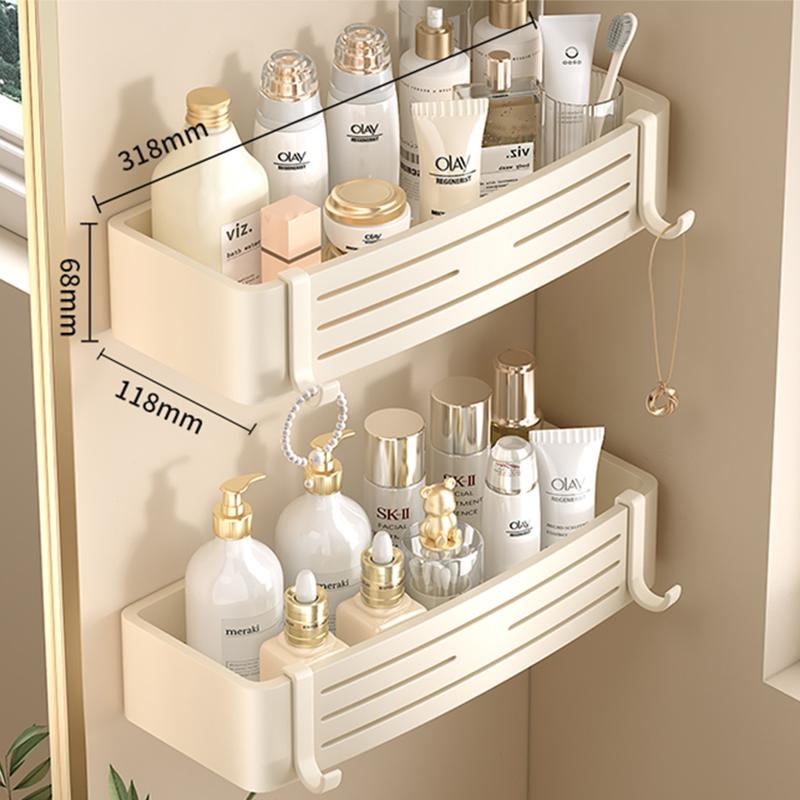 Veggmontert 2-etasjes hylle uten boring Baderomssjampoholder Flytende hylle for veggmontering Hylleoppbevaring Baderom Kjøkken Jernvare Oppbevarer