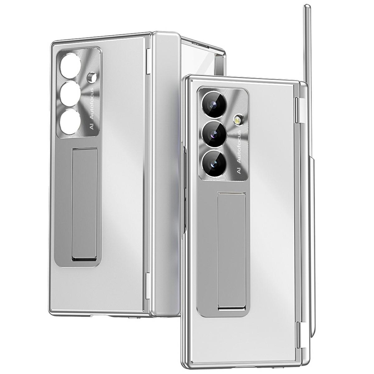 

Чехол для Samsung Galaxy Z Fold7 5G с подставкой, двойным шарниром, из алюминиевого сплава, чехол для телефона с защитной пленкой из закаленного стекла/стилусом Silver