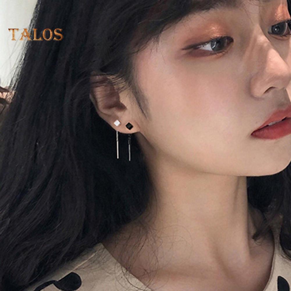 TJA Small Geometric Cube Long Dangle Chain Earrings Party Jewelry