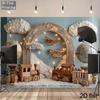 2D Rustic Wood Train Airplane Baby Shower Background for Newborn Photoshoot