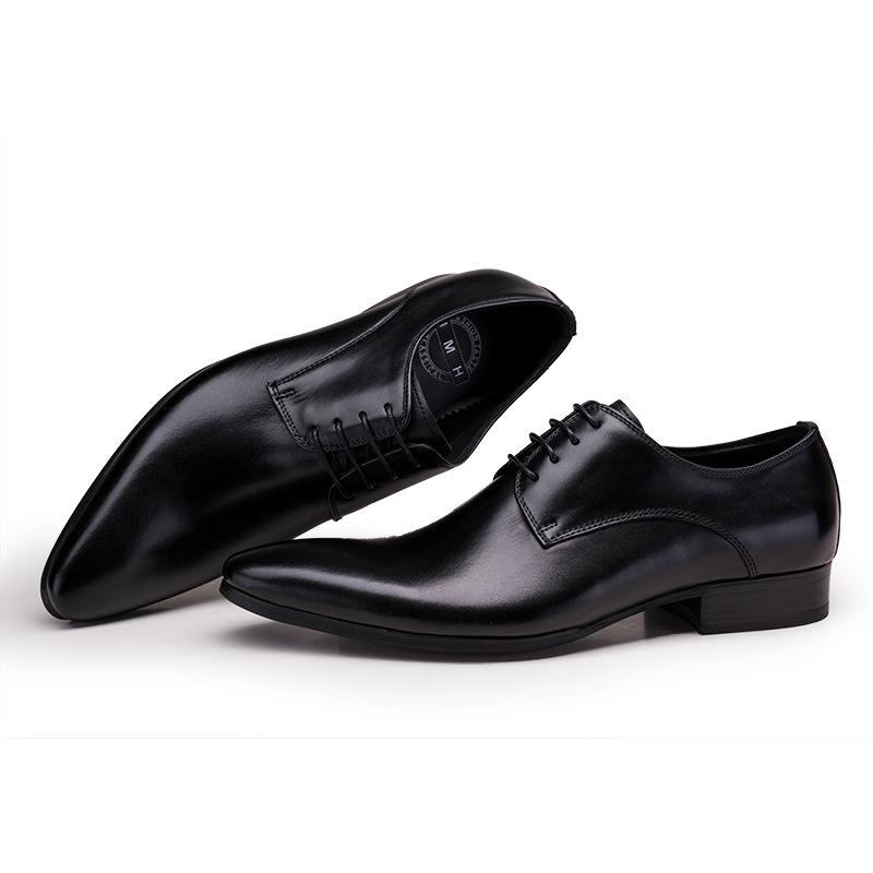 Men's Pointed Toe Leather Dress Shoes - Black European Style