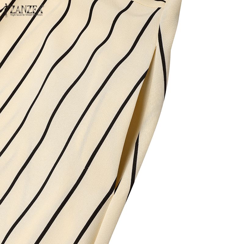 ZANZEA Women Summer Round Neck Casual Short Sleeve Stripe Print Dress