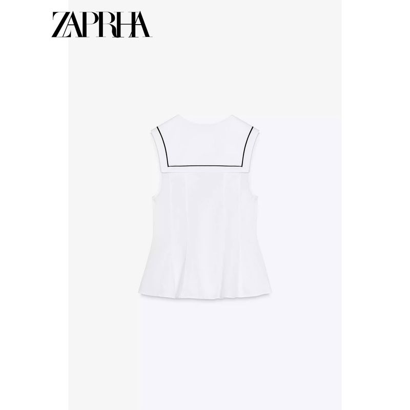 Zaprha Western Style Unique Stylish Bows Trim V Neck Sleeveless Poplin Tops Waist Slim Looking 3152006