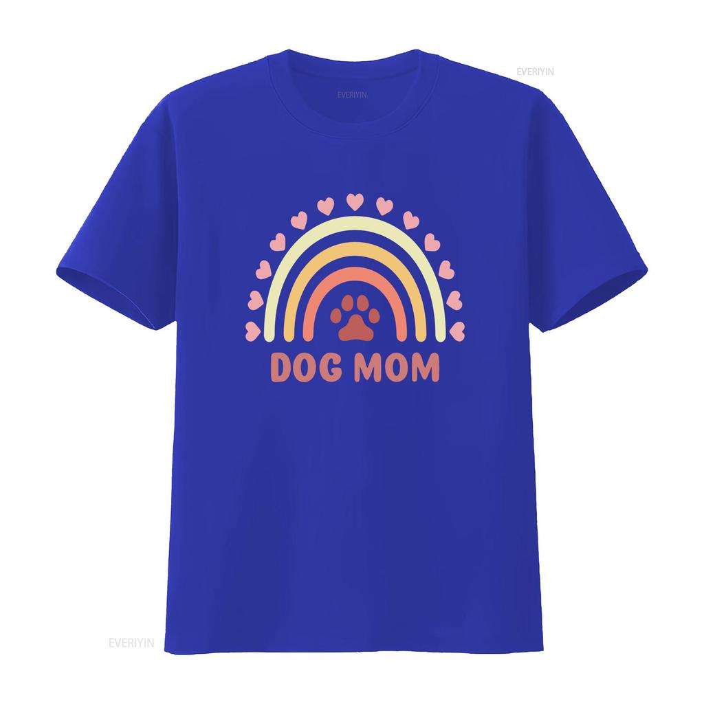 Retro Dog Mom Rainbow Paw Print Heart Casual T Shirt Vintage Washed Designer Clothes Comfortable Top For Everyday Wear