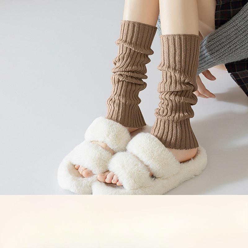 

Женский осенне-зимний теплый вязаный носок до икры из махры 1 pair кофейный