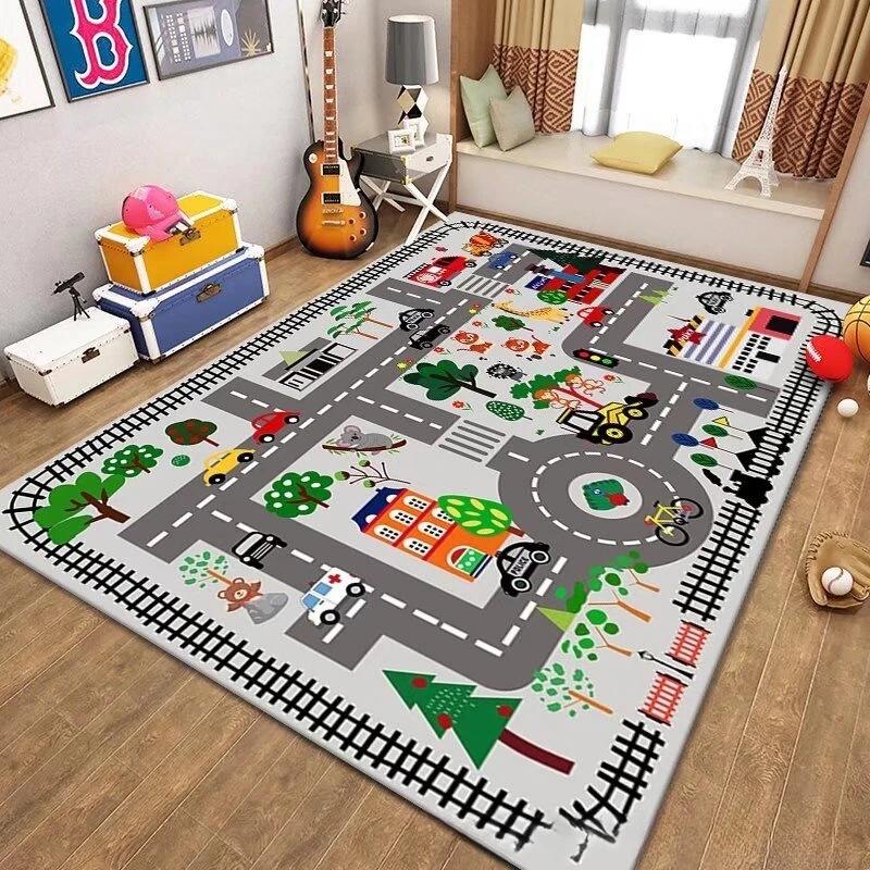 Cartoon Carpet Kindergarten Early Childhood Education Children's Room Traffic Car Park Track Play House Game Mats Area Rug