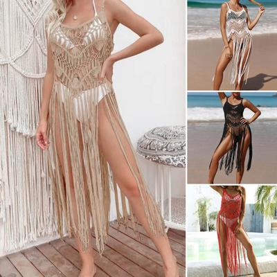 Beach Cover Up Women Sling Sleeveless Loose Fit Cutout Bikini Cover-up Dress Solid