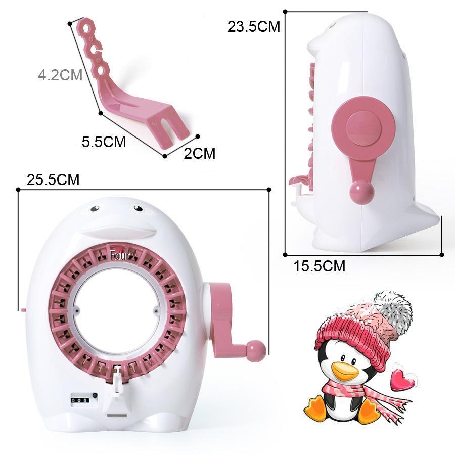 Penguin 22-Needle Vertical Hand-Crank Wool Knitting Machine for DIY Scarves, Hats, and Socks.