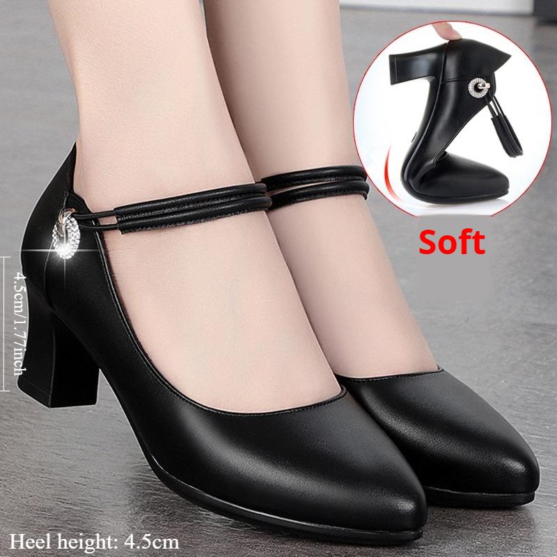 High Heel Soft Leather Autumn Women's Shoes Comfortable and Lightweight Casual Shoes Ladies Buckle Leather Shoes