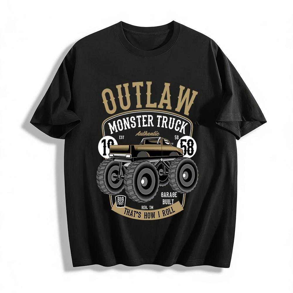 Vintage Outlaw Bigfoot Truck Print Casual Tshirt 1958 Edition Pure cotton T-shirt XXS