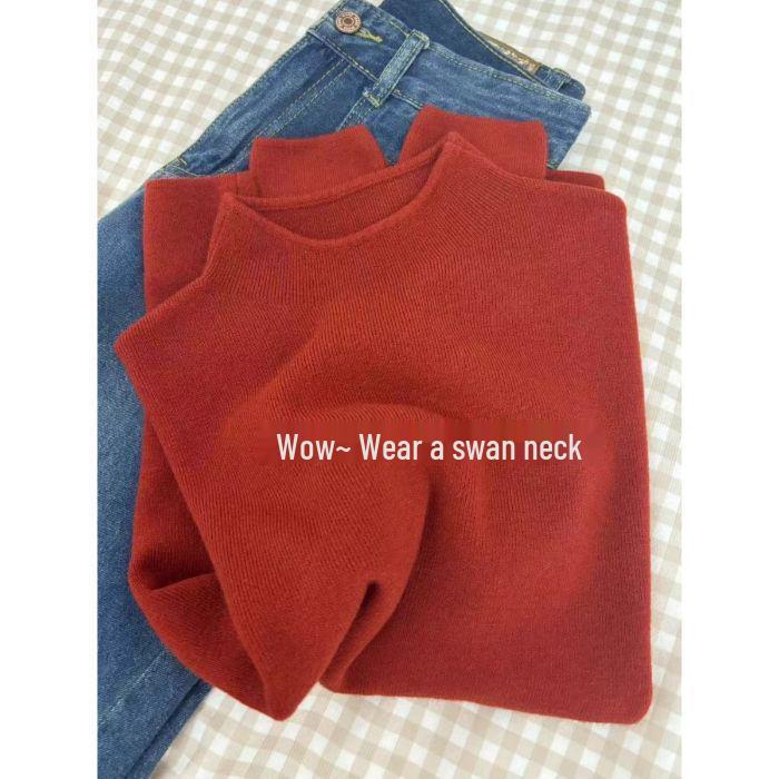 Super dívčí korejský svetr s polovičním rolákem - Stylový, měkký top s dlouhým rukávem