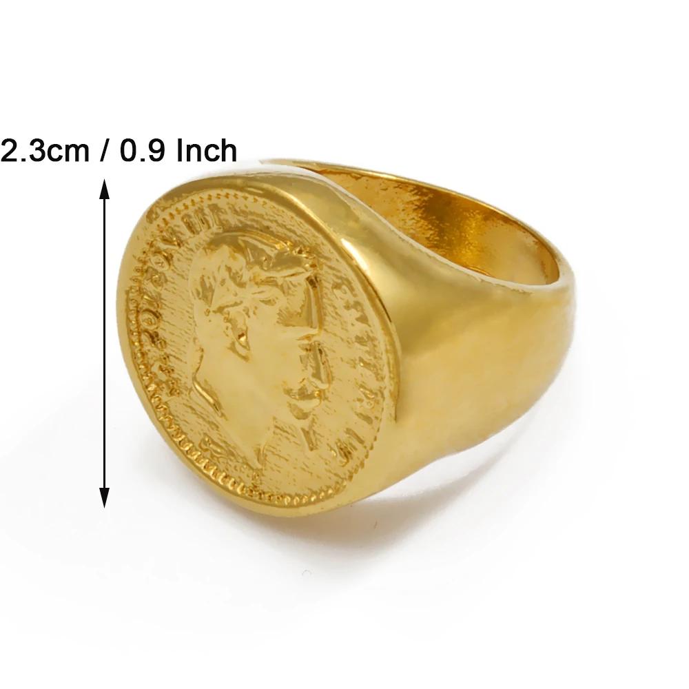 Anniyo Napoleon III Empereur Coin Ring Gold Plated Metal Ring for Women Men,French African Arab Turkey Wedding Jewelry #097106