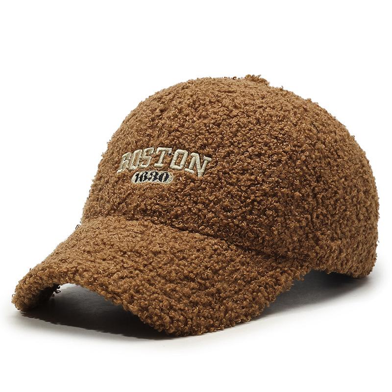 New Thermal Baseball Cap Teddy Fleece Letter Embroidered Cap Trendy Casual Face Small Hat Women