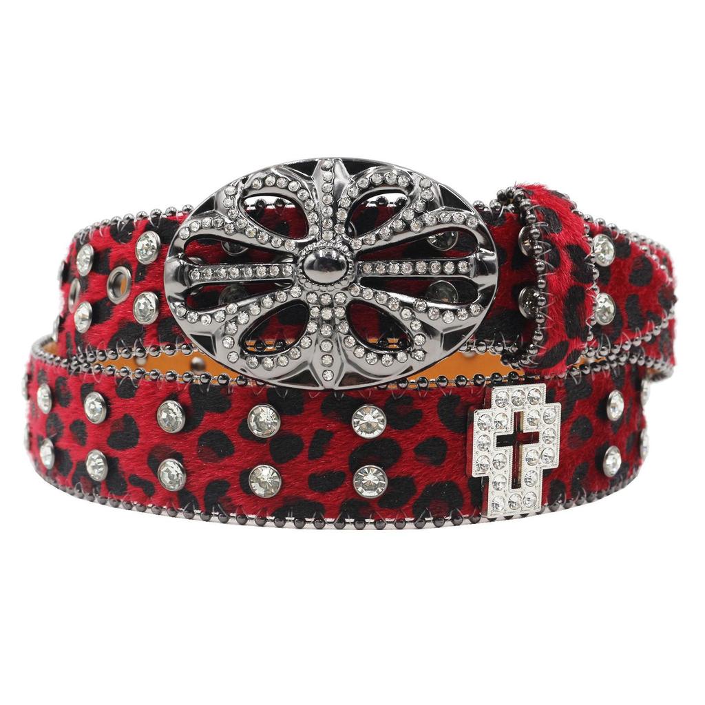 Bohemian Women's Leopard Print Rhinestone Leather Belt - Ethnic Style Versatile Accessory