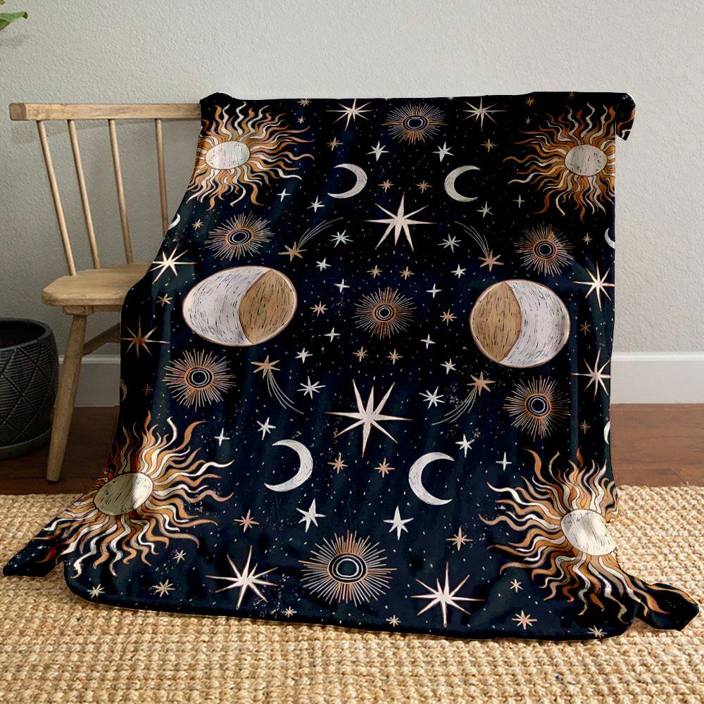 Sun Moon Star Pattern Blanket bedroom Blanket for Livingroom Couch lunch break Soft throw for Friend's festival Gift