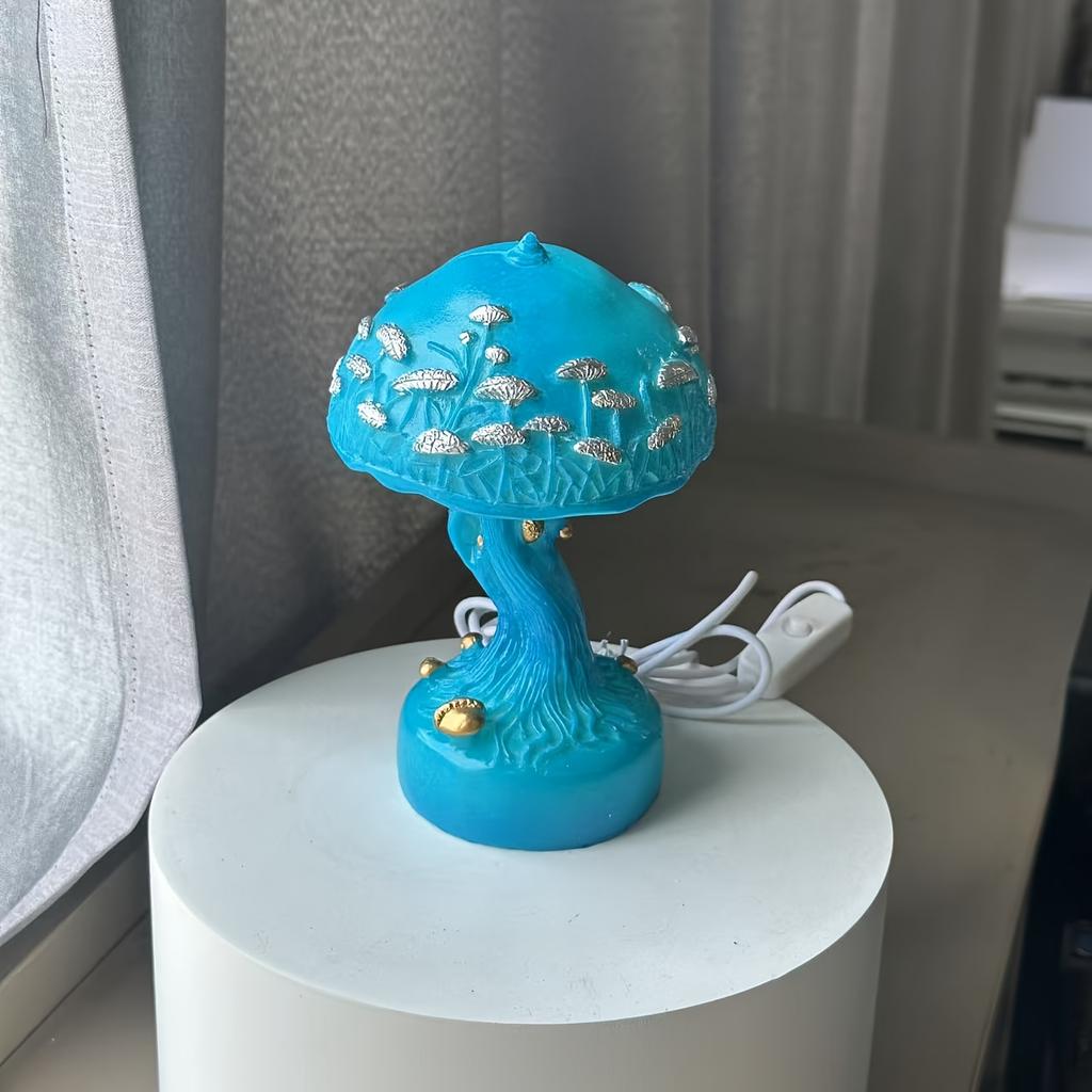 Rustic Fantasy Mushroom Lamp, Resin, USB Powered, with Festive Holiday Themes for Christmas, Halloween, Easter, Hanukkah, Thanksgiving