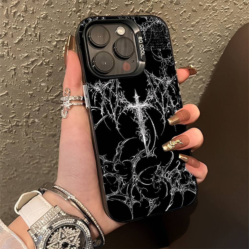 Cyber Sigil Cross Goth Phone Case For iPhone 15,16,12,14,13,17,11,E,Pro,Max,Plus,Air,Mini Black TPU Cover