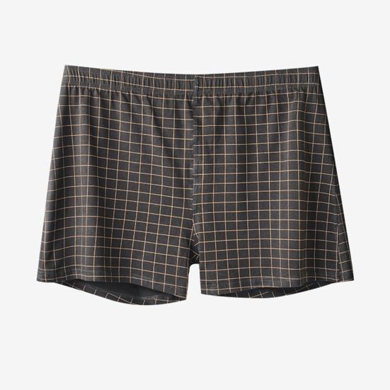 Men Shorts Underwear Elastic Waistband Mid-rise Boxers Briefs Plaid Print U-Convex Loose Fit Panties Homewear