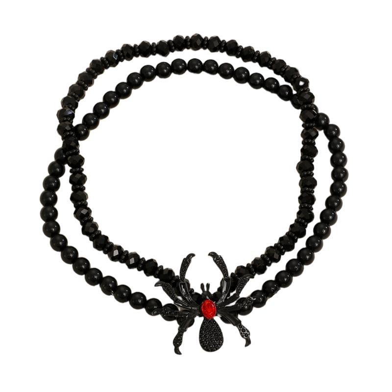 

Meier Gothic dark punk statement halloween diamond spider necklace, bracelet, and ring set