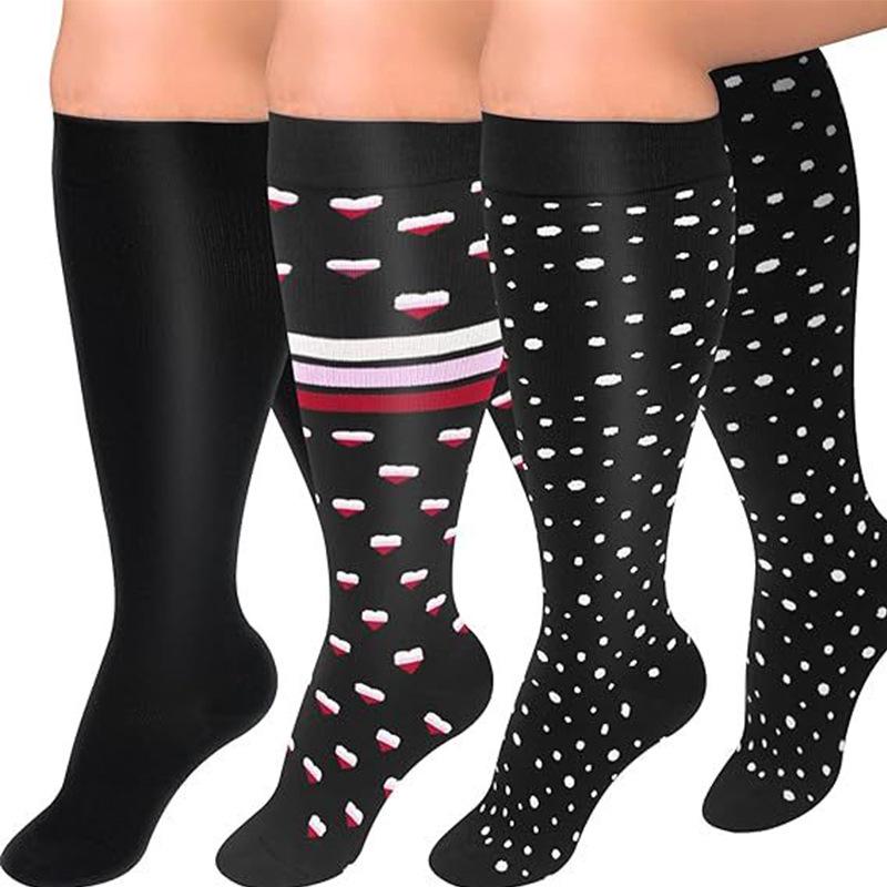 Three-Pair Pack Plus Size Knee-High Compression Socks for Wide Calf - Extra Large Support & Circulation Pressure Socks
