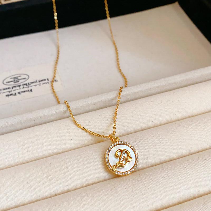 Simple Gold Zircon Letter Pendant Necklace For Women And Casual Wear
