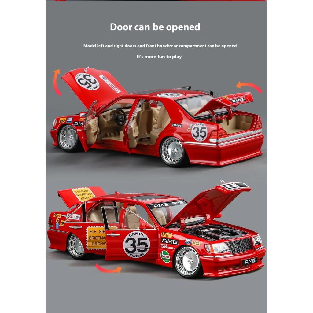 1/24 Mercedes Benz S W140 320SEL Modifizierte Version Legierung Rennwagen Diecast Modell Ton & Licht Spielzeug Computer Desktop Ornamente