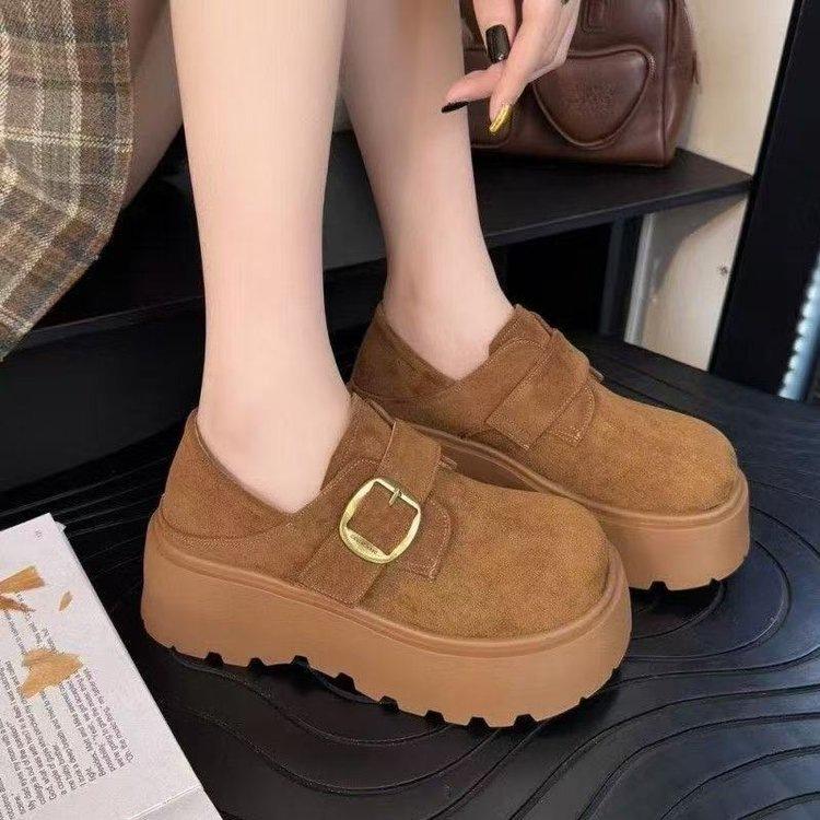 Muffin platform Birkenstocks autumn and winter new heightening shoes fleece warm small matte leather cotton shoes