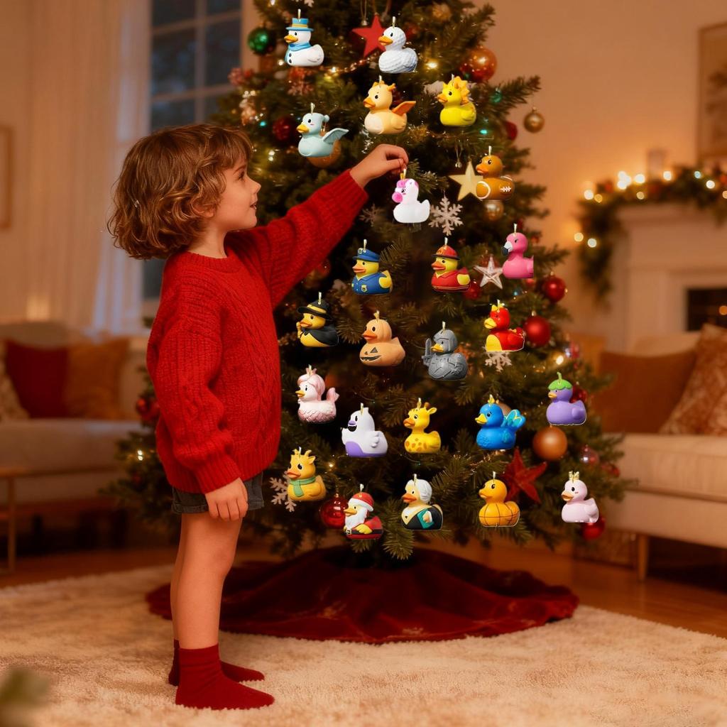 Christmas Duck Ornament Advent 2D Acrylic Charm Decor 24 Days Duck Pendant Countdown Calendar For Home Car Rearview Mirror