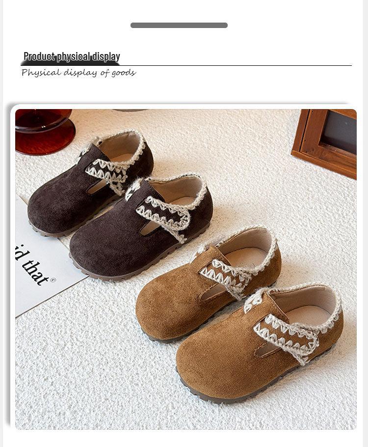 Girls' Winter Retro Fleece-Lined Non-Slip Birkenstock Loafers, Fashionable British Style